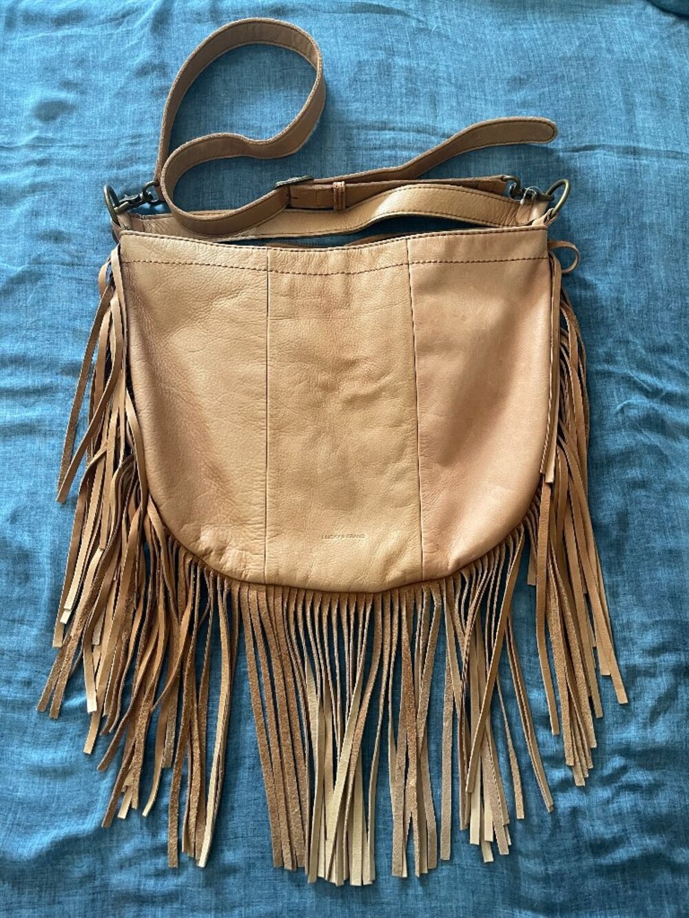 STUNNING VINTAGE Lucky Brand Boho Satchel Natural Leather with Fringe